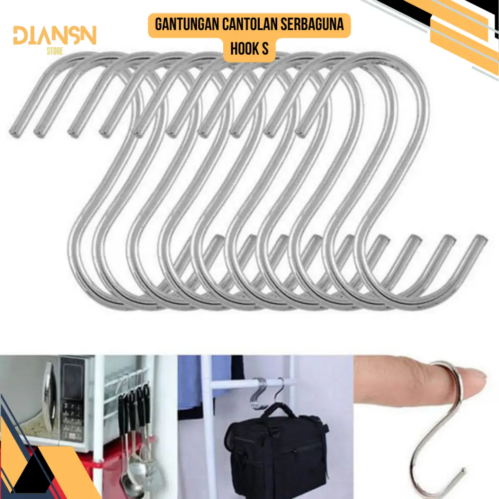 Hanger Gantungan Serbaguna Cantolan S S Type Hook Stainless Steel Dapur Lemari