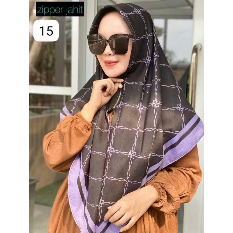 Jilbab Segiempat Voal Motif Instan Resleting Dagu Hijab Zipper Motif Segiempat Instan Lembut Nyaman Kerudung Printing Muslim Santai Harian 7
