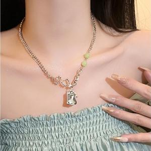 Kalung Berlian Mozek, Berbentuk Persegi, Reka Bentuk Sotong dan Tapak sulaiman, Model Baharu, Rantai Kolar Gaya Cina baharu yang unik dan niche, Sesuai untuk Aksesori Bergaya Jepun dan Korea.