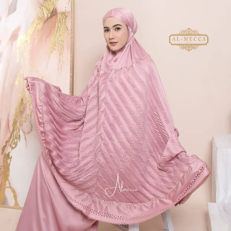 ALMECCA - Mukena Dewasa Mewah Elnara Traveling 2in1 Mewah Traveling Mini Resleting Jumbo Adem Mukena Terbaru Seserahan Pernikahan Atasan Dan Bawahan Muslim 3
