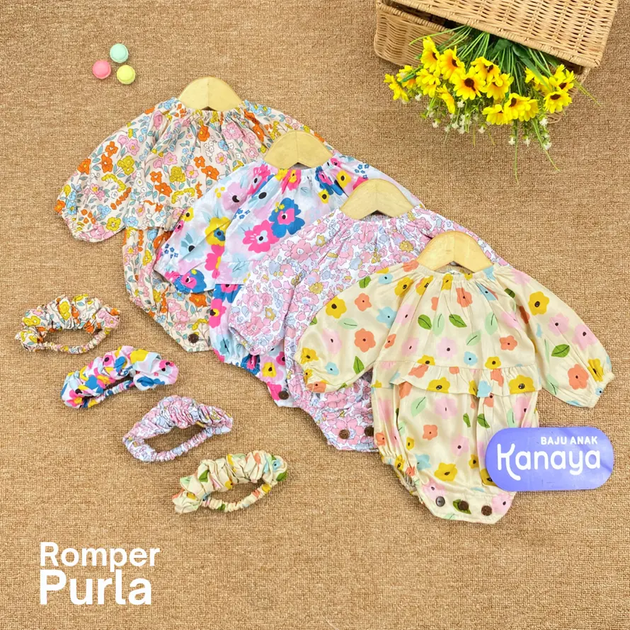 0-12 BLN JUMPSUIT BAYI PURLA ROMPER BAYI PEREMPUAN INCLUDE HEADBAND by MYBEE katun rayon perempuan newborn