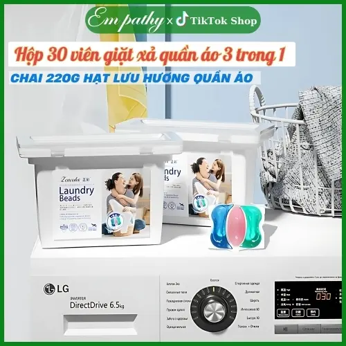 Hộp 30 viên giặt xả quần áo 3 trong 1 ngát hương nội địa trung - Chai 220g hạt lưu hương quần áo Làm Sạch
