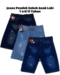 Celana Jeans Pendek Anak Laki Sobek Robek Umur 7 8 9 10 11 12 14 Tahun Cowo Cowok Remaja Tanggung SMP Warna Biru Navy Blit Muda Hitam Polos Usia 15 16 17 Th Thn