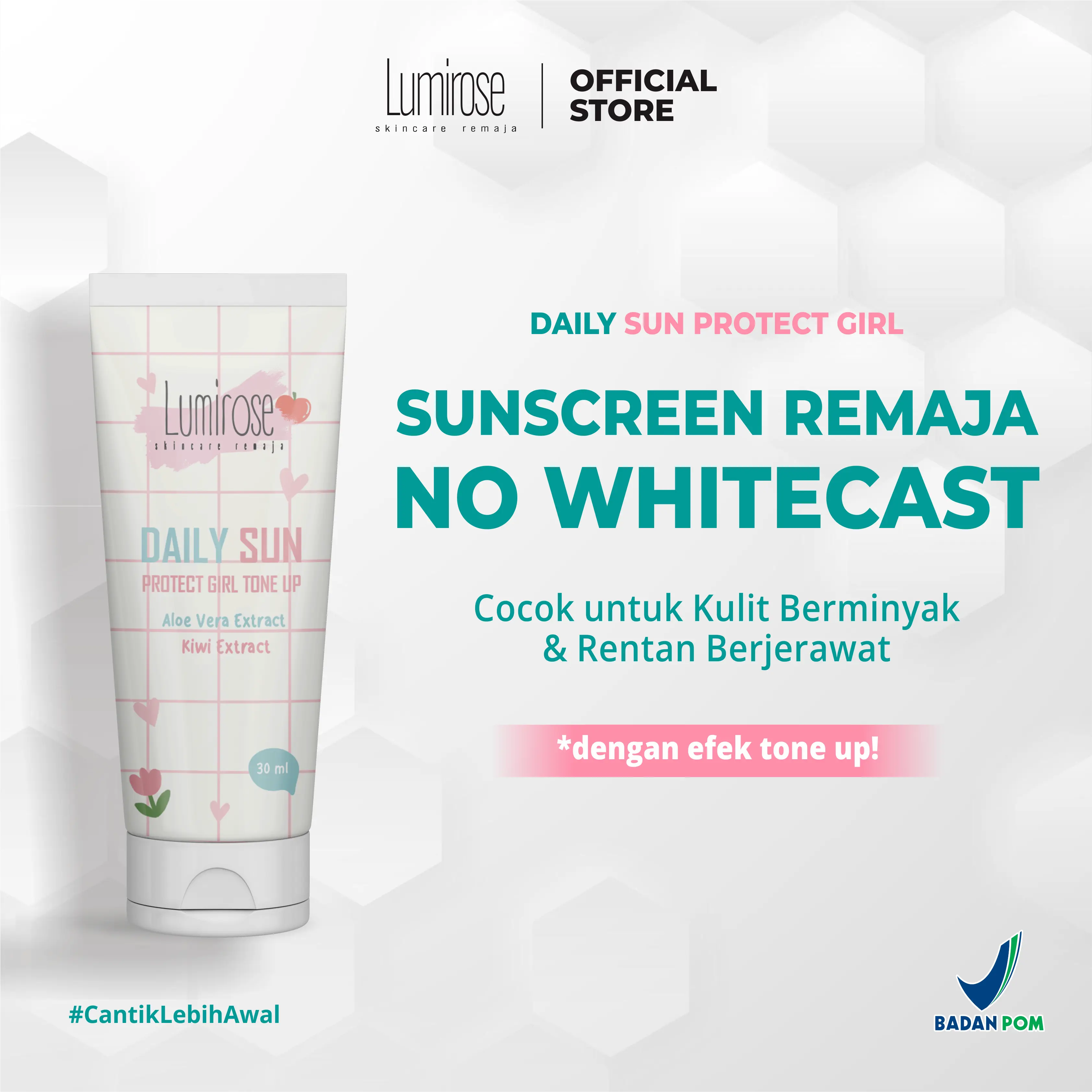 Sunscreen Remaja [Lumirose] - Kulit Berminyak & Rentan Jerawat - No Whitecast [TONE UP] - Daily Sun Protect Girl