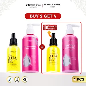 [BUY 2 GET 4] PERFECT WHITE [50ml] AHA Body Serum + Collamoist Body Lotion 200ml + 10X Advanced AHA Body Serum + Snowy Body Lotion 200ml | Perawatan Badan Pencerah Kulit Mencerahkan Badan Kusam Noda Hitam Handbody Tubuh Niacinamide Alpha Arbutin Vitamin C