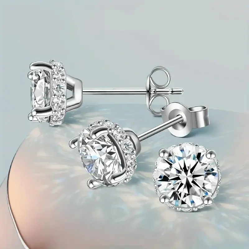 925 Silvery 1-Carat * 2 Moissanite Stud Earrings for Men And Women, Couple'S Low-Allergy Design, Trendy And Elegant for Parties, Classic Minimalist Style, Suitable for Casual Wear, High-End Luxury, Unique Hip-Hop Rock Y2K Gift for Mom,