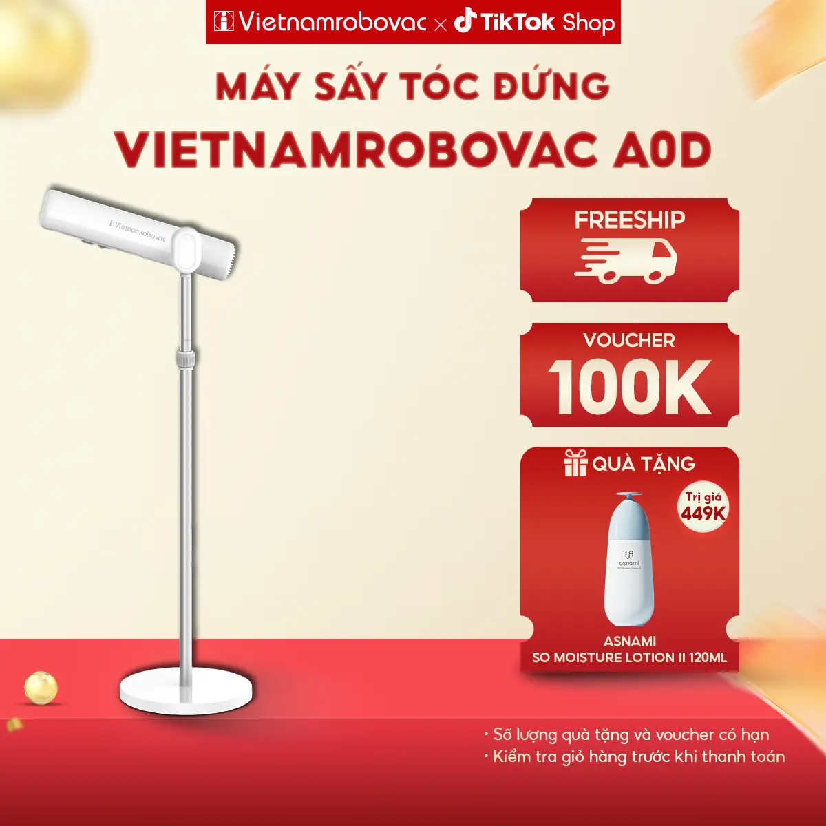 Máy Sấy Tóc Đứng Vietnamrobovac A0D  - Công Suất 1700W - Chăm Sóc Tóc Mềm Mại Bằng ion Âm - Tự Động Ngắt -  Advanced  Hair Dryer