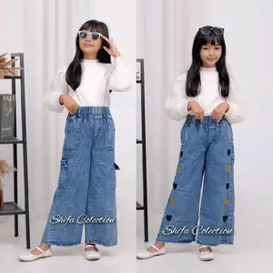 Celana Kulot Jeans Bordir LOVE / Celana Kulot Panjang Anak Original Jeans Wash Premium 6,5 Ons Perempuan Cargo / Celana Kulot Panjang Anak Perempuan Motif Bordir Love Snow Size 1. 2. 3. 4. 5. 6. M. L. XL. Dan Tanggung Umur ± 3 - 13 Tahun Fashion