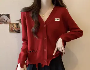 Cardigan Rajut Motif Rumbai Bawah Wanita Outer Knitwear Panjang Kardigan Sweater Baju Korean Style Premium Atasan Tebal