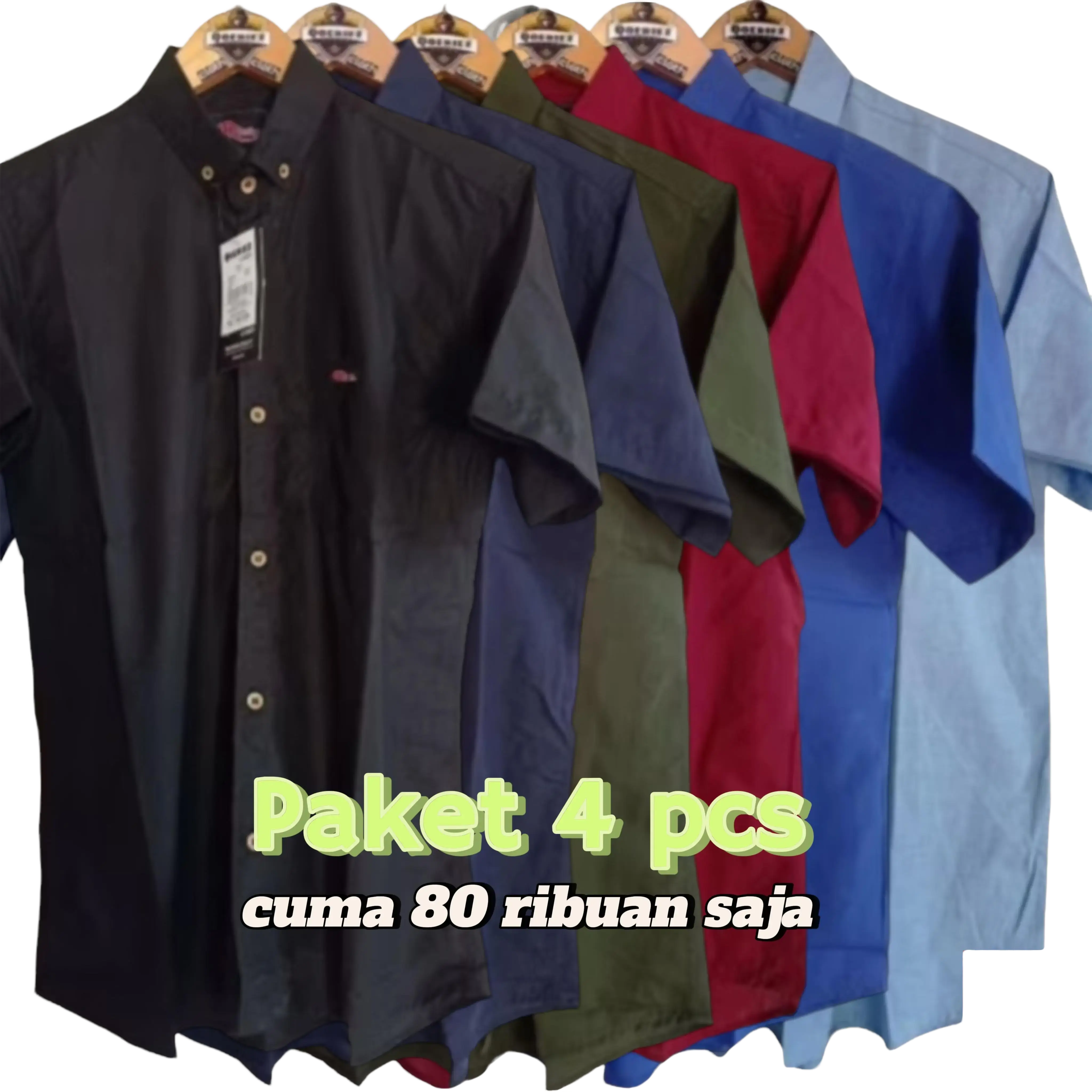 PROMO COD paket hemat kemeja polos pria lengan pendek (isi 4 pcs) hitam navy Army Lembut Panjang Nyaman Putih Slimfit Formal