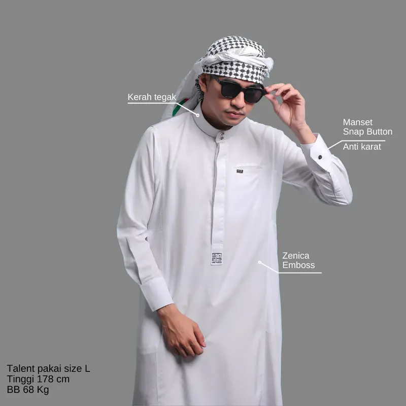 Jubah Slimfit Fawaz Dewasa Putih Khaleed Apparel 0