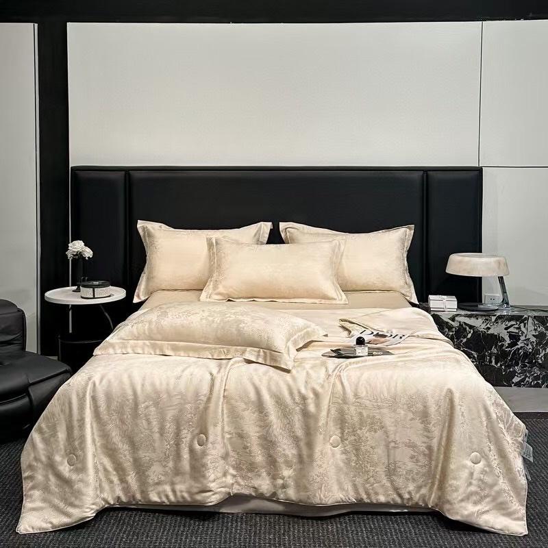 Bộ chăn ga gối Tencel Jacquard cao cấp 4 món chăn chần hè thu mịn mát lạnh mua hè