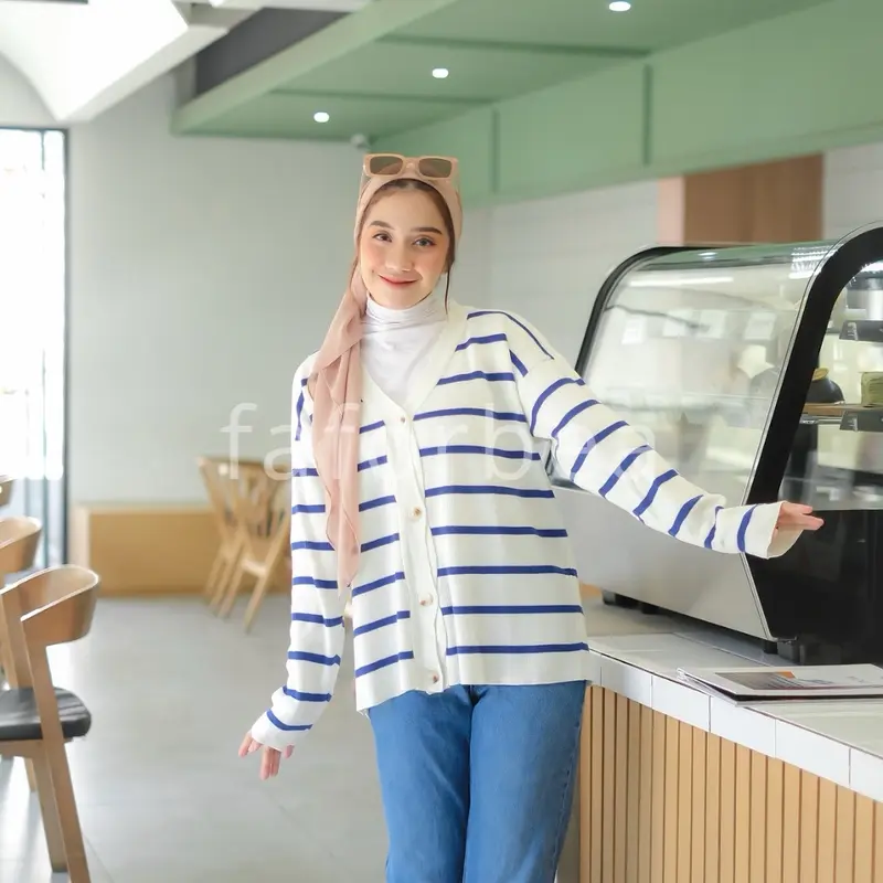 Faforbea Premium Striped Knit Cardigan - Outer Rajut Lembut Motif 0