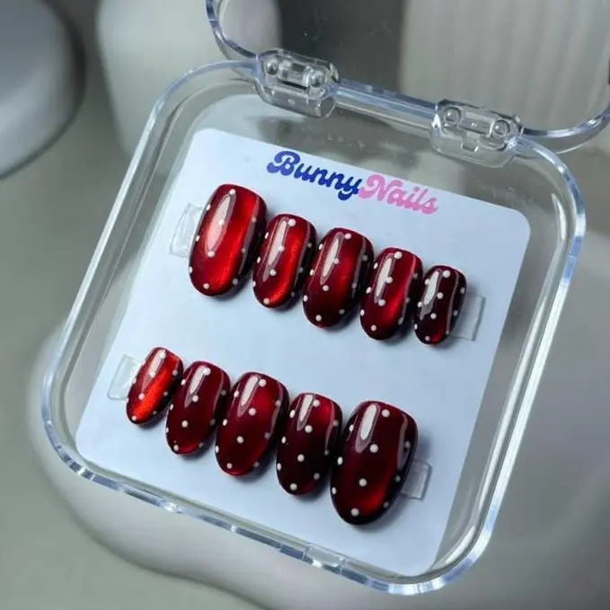 Simple Polkadot Press On Nails INCLUDE BOX AKRILIK NAIL ART BunnyNails Set Kuku Instant