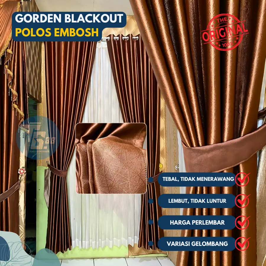 GORDEN JENDELA BLACKOUT PREMIUM POLOS 6 GELEMBUNG 12 RING SMOKRING BAHAN TEBAL DAN HALUS COKLAT Curtain