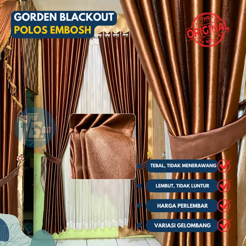 GORDEN JENDELA BLACKOUT PREMIUM POLOS 6 GELEMBUNG 12 RING SMOKRING BAHAN TEBAL DAN HALUS COKLAT Curtain 0