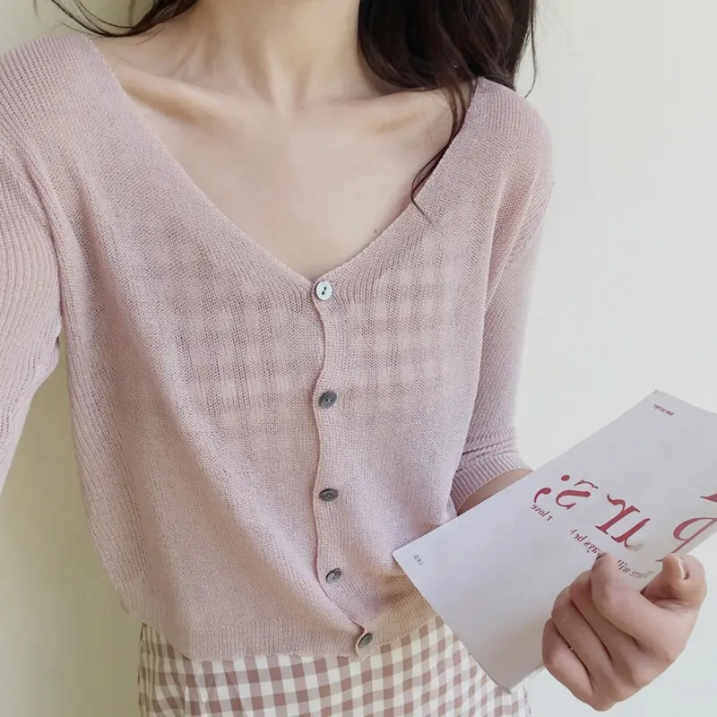 Ice silk knitted cardigan thin jacket for women in spring and autumn, paired with camisole skirt, air conditioning shirt, shawl, sun protection short top Knitwear Womenswear Lingerie Comfort