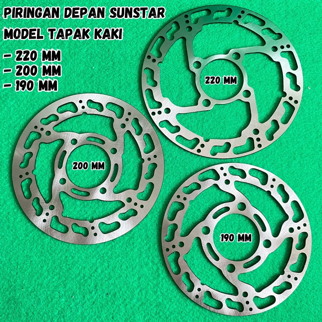 PIRINGAN CAKRAM DEPAN SUNSTAR THAILAND MODEL TAPAK KAKI LEBAR 190MM 200MM 220MM DISC DEPAN DISK CAKRAM DEPAN DISC BRAKE FRONT SUN STAR THAILOOK HONDA YAMAHA MATIC BEBEK SPORT BEAT MIO VARIO SCOOPY VEGA JUPITER SPACY FINO NINJA SATRIA FU NINJA F1ZR XEON DL