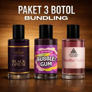 Paket 3 Botol Parfum BLACK OPIUM BUBBLEGUM VANILLA CAKE Terlaris untuk Pria dan Wanita Aroma Hemat dan Praktis