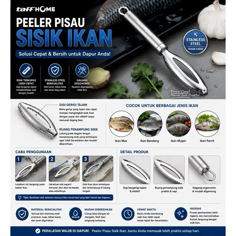 Alat Pembersih Sisik Ikan Praktis Pembersih Sisik Ikan Stainless Steel Penyerut Sisik Ikan Murah pisau ikan premium