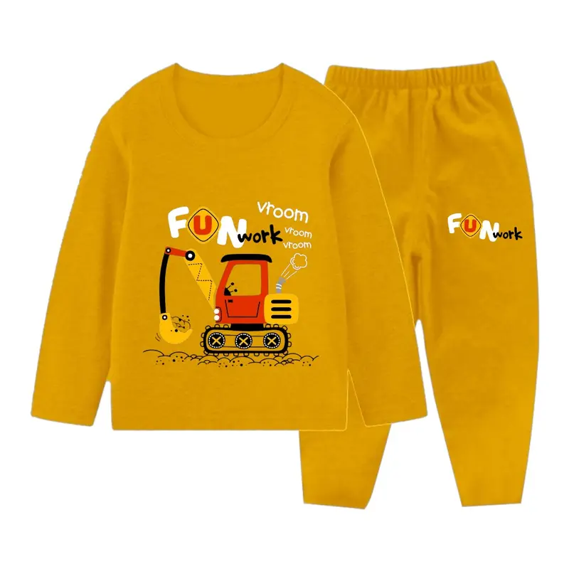 Setelan Piyama Anak Excavator Lengan Panjang / Baju Tidur Lengan Panjang Anak Cewek Cowok 6