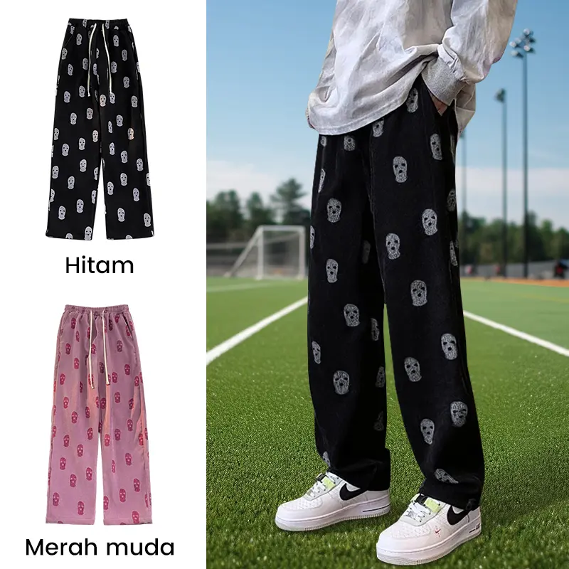 CELANA LOGO TESLA CELANA PANJANG PRIA CELANA CORDUROY PRIA PANJANG UNISEX BAGGY PANTS PRIA KAKI LEBAR CELANA Y2K PANTS OVERSIZE PRIA KOREAN STYLE 7