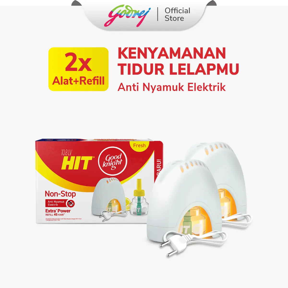HIT Goodknight Non Stop | Obat Nyamuk Elektrik 2 pcs Alat + Refill Tahan 45 Hari, Tanpa Asap & Abu