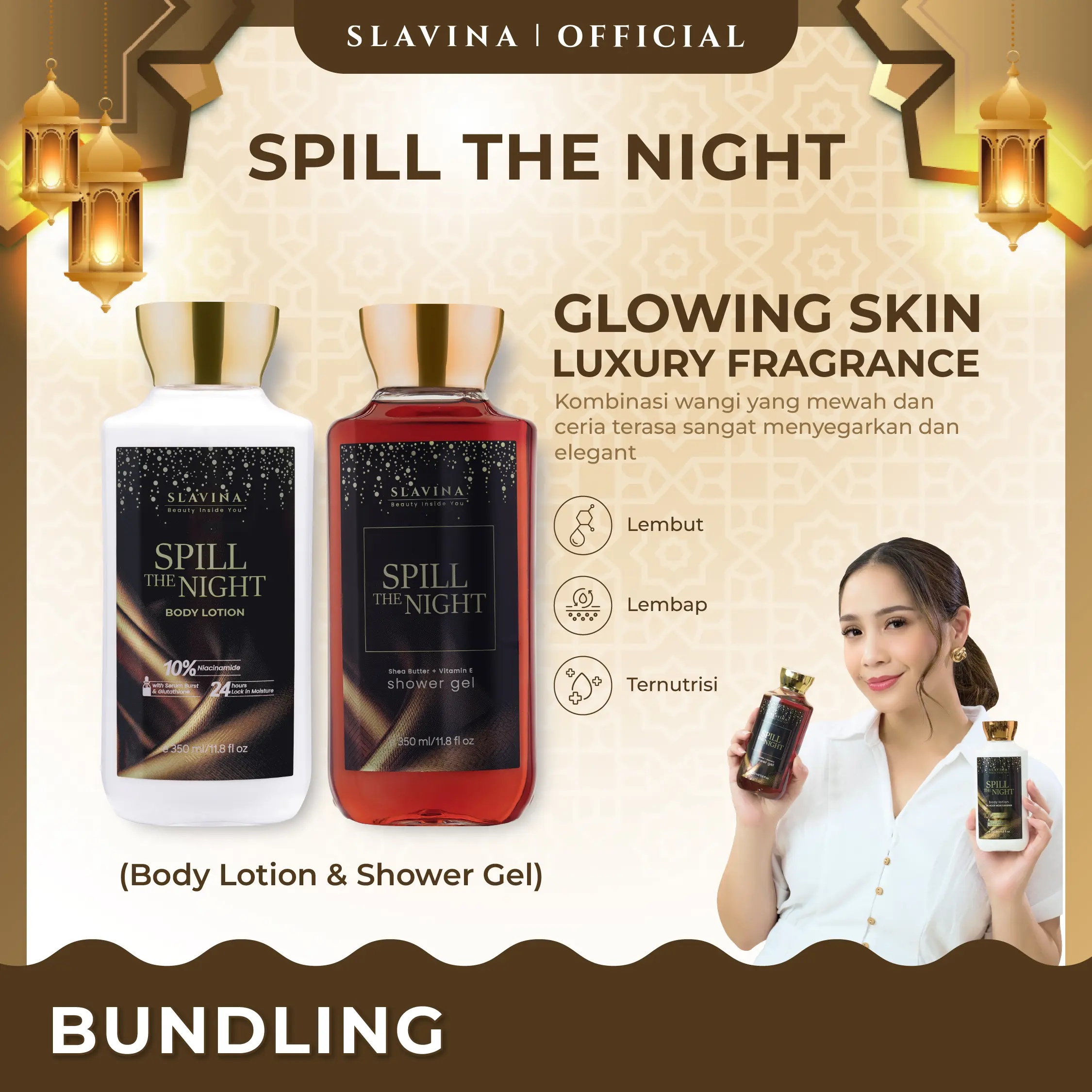 SLAVINA Spill The Night Body Care Body Lotion dan Shower Gel by Nagita Slavina Moisturizer dan Sabun Mandi Cair 350ml
