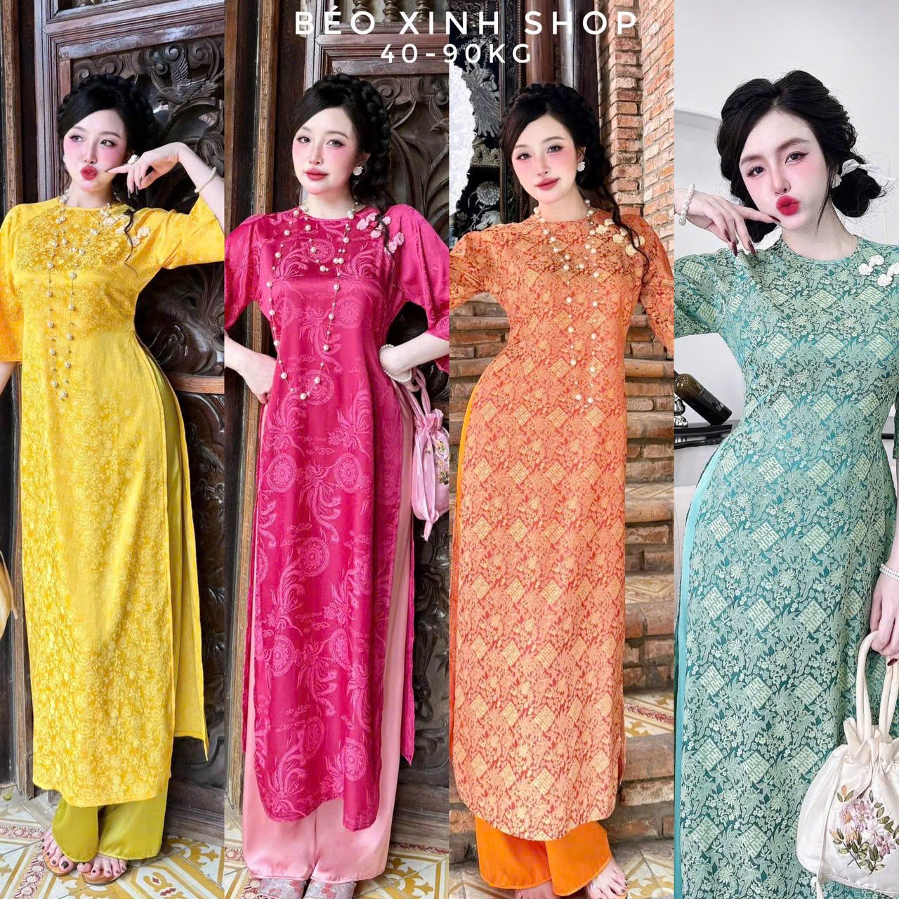 [Tết 2026] Áo Dài Cách Tân Phối Nơ Vải Gấm 2 Da Cao Cấp Quần Vải Latin 40-95Kg Nữ Women Dress Voan - A.1732