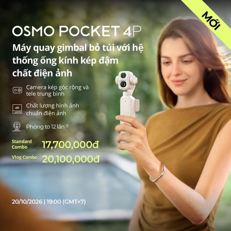 DJI Osmo Pocket 4P | Camera cầm tay bỏ túi nhỏ gọn ống kính kép chuẩn điện ảnh chuyện nghiệp 4K/240fps, zoom 12x, bộ nhớ trong 103GB