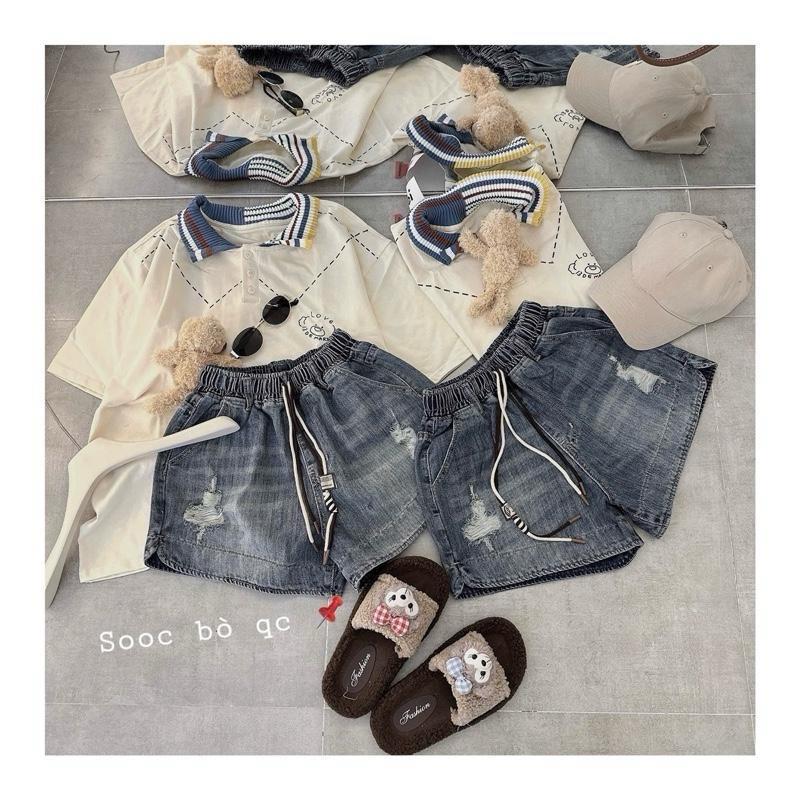 |[ Đ307]| - Quần Jean Đùi nữ [Tem Mặt Cười Đậm],Không Co Giãn, chất jean mềm , tôn dáng Women Kem