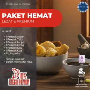 Pempek Lindra I Pempek Palembang Asli I Lezat I Ikan Tenggiri Premium I Tanpa Pengawet | Paket Hemat isi 6pcs (mix) isi 1 Pempek Adaan, 1 Telur, 1 Lenjer, 1 Kriting,1 Keju, 1 Kulit, 1 Cuko