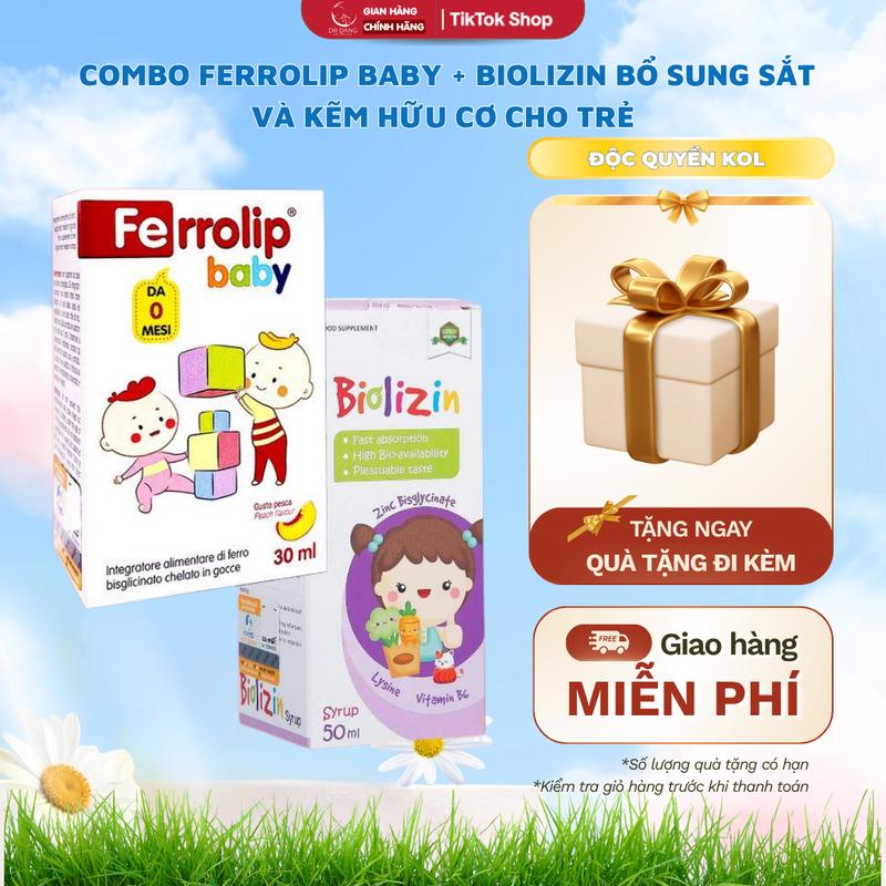   Live Daily  Combo Ferrolip Baby + Biolizin bổ sung sắt và kẽm hữu cơ cho trẻ sơ sinh và trẻ nhỏ dạng nước chai 30ml và 50ml Cho Bé Vitamin . sắt kẽm cho bé 