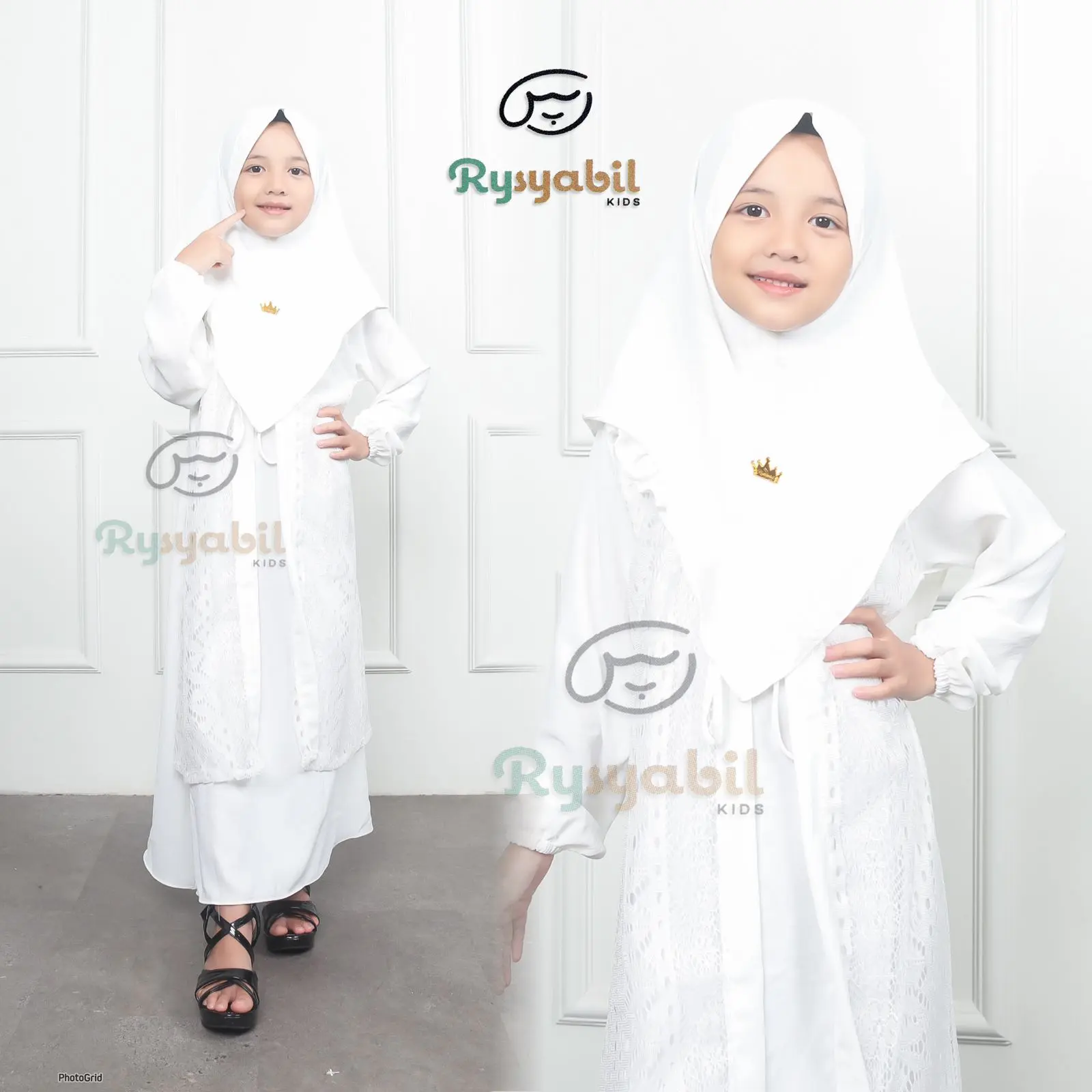 Gamis Anak Putih Salsa Manasik Haji Usia 2-11 tahun Set Hijab Crinkle Airflow Premium
