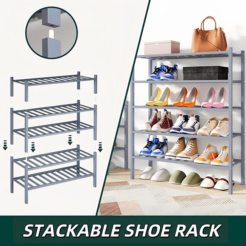 Shoe Rack, 2/3/4/5/6 Tier Bamboo Shoe Organizer, Stackable Free Standing Wooden Shoe Storage Shelf for Closet, Entryway, Front Door Entrance 6