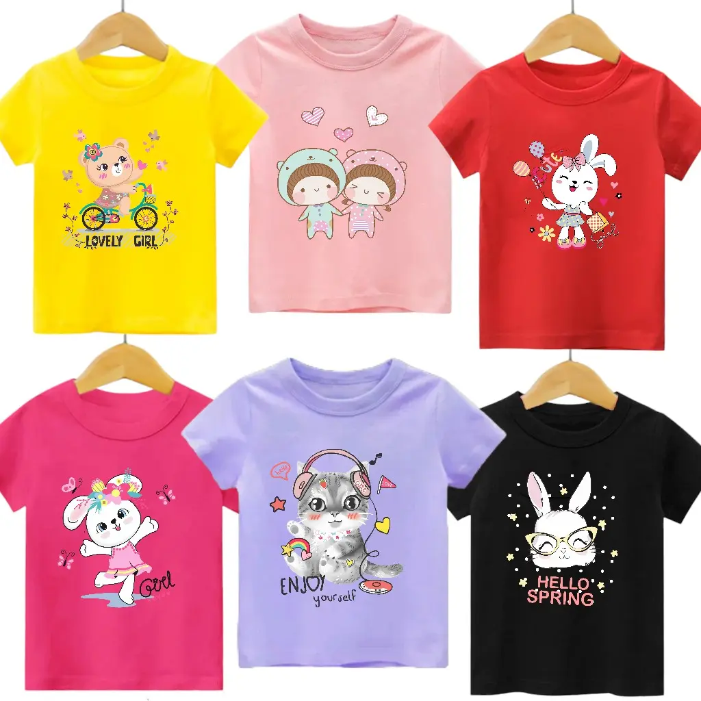 PAKET HEMAT 6 PCS KAOS ANAK-ANAK PEREMPUAN VIRAL KAOS ANAK CASUAL O-NECK T-SHIRT BAJU ANAK CEWEK COTTON COCOK UNTUK SANTAI