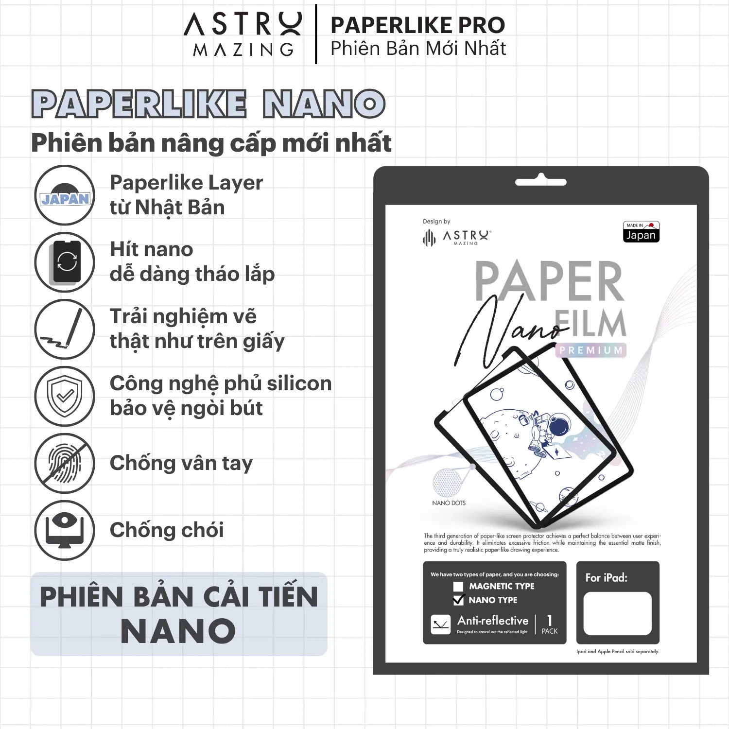 [Paperlike Nano] Miếng dán AstroMazing Paperfilm Paperlike Nano tháo rời dành cho i_Pad Pro 11 12.9 Air 4 5 Gen 7 8 9 10