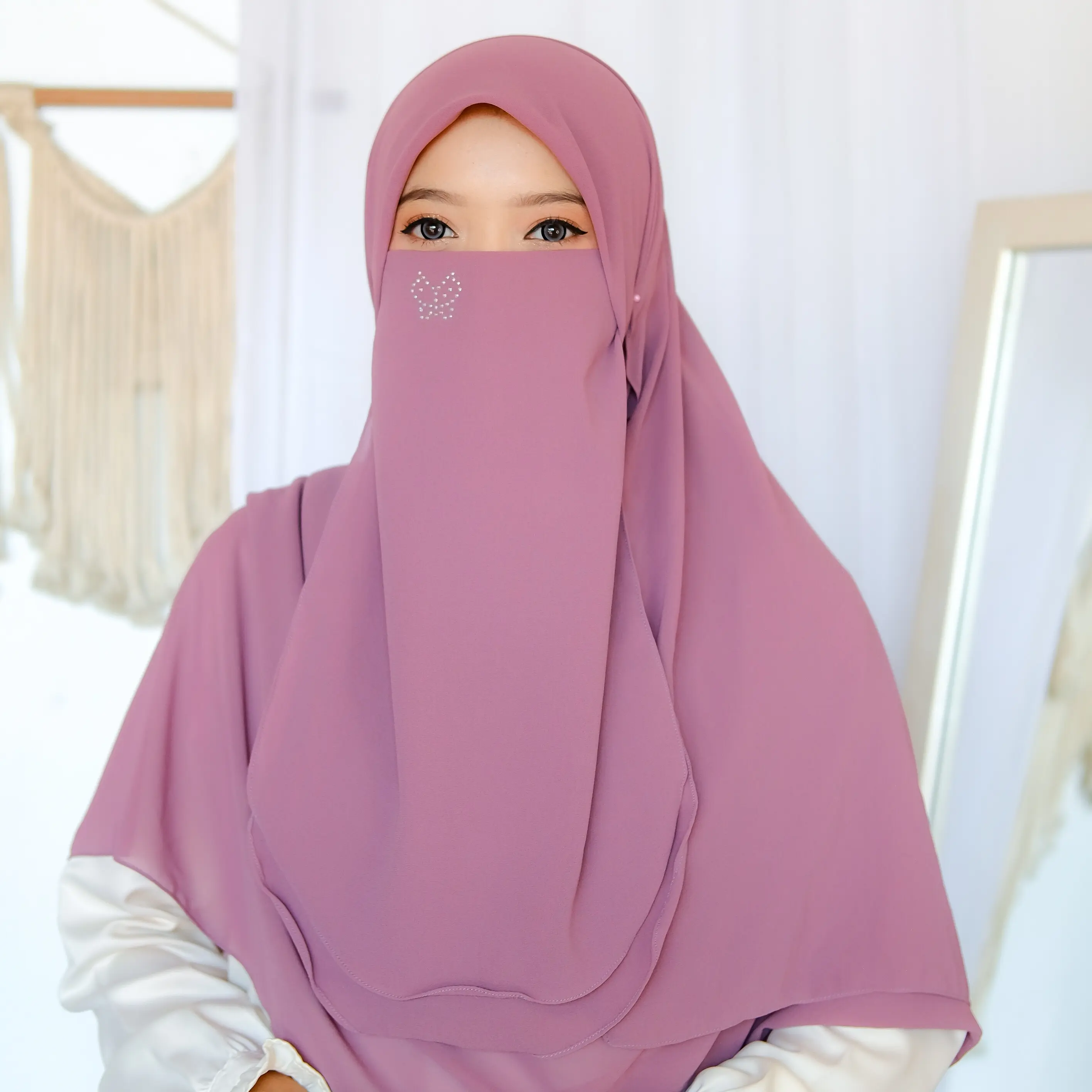Cadar Manik Kupu-Kupu Niqob Ceruti Babydoll Niqab Tali Double Layer Syar'i Premium