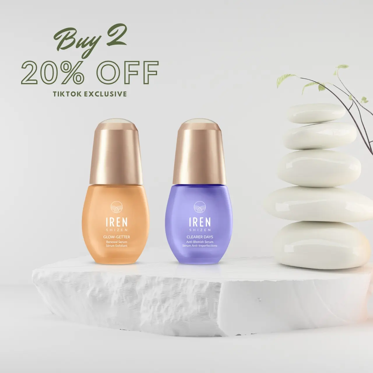 [20% OFF] {OILY & ACNE) CLEAN & CLEAR Duo Serum Set: GLOW-GETTER Renewal Serum 20ml + CLEARER DAYS Anti-Blemish Serum 20ml