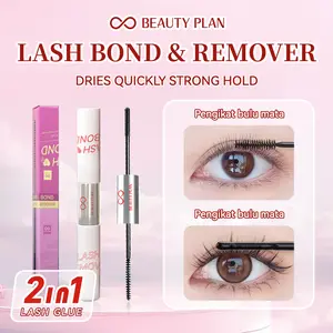Beauty Plan 2-in-1 Lem Bulu Mata & Cairan Penghapus Lem Bulu Mata em bulu mata, tahan air, waterproof, cepat kering, pembersih bulu mata COD