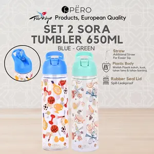 [MAKSAN] Pero Bundling Set 2 Sora Tumbler 650ml Botol Minum Plastik Anti Bocor dengan Sedotan Flip Straw BPA Free