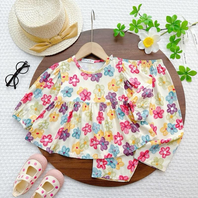  Hàng Mới Về KA163- Đồ Bộ Tole Lanh Khánh An Baby Cho Bé Gái Dáng Babydoll Size 8-42kg 
