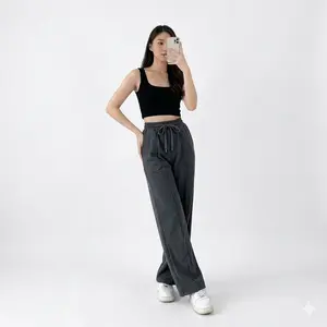 FYP - Kulot Cubit Babyterry Straight Pinggang Karet Korean Style Polos Panjang Casual