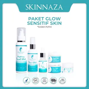 Paket Skinnaza Glow Sensitif untuk Kulit Normal dan Susah Putih - Berminyak, Memutihkan, Bopeng, Memudarkan Noda Hitam