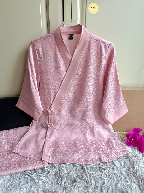  DL25 gấm cả bộ hồng  Bộ Đồ Lam Đi Chùa  Họa Y Pháp Phục  Phật Tử Nữ Size S M L XL XXL Chất Lụa Tuyết Sang Trọng Phù Hợp Lễ Hành Hương áo bà ba mặc tết tràng 
