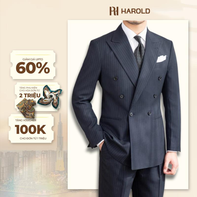 Bộ Suit 6 Khuy Sọc Dọc Cao Cấp Harold Navy Striped Veroza (Suit Jacket + Quần) Bộ Vest Công Sở, Đi Tiệc Thiết Kế Sang Trọng, Vải Mềm Mại, Thấm Hút, Co Giãn Chống Nhăn Tốt, Đứng Form Slimfit, Độ Bền Cao, Formal - Hàng Cao Cấp