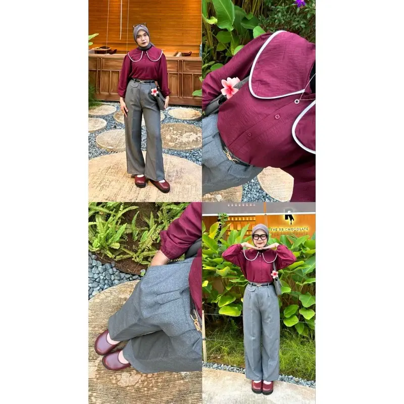 Genie Blouse Wanita Layer List Busui Friendly Polo Linen Premium 2