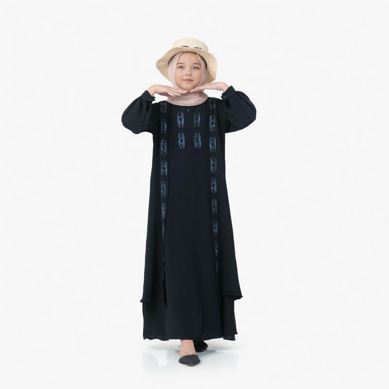 Basadzhi Kids Baju Muslim Anak Usia 5Th Sampai 13 Th Bahan Cey Crinkle Cantik Kancing Nyaman Hitam Variasi Putih Gamis Tanggung 1