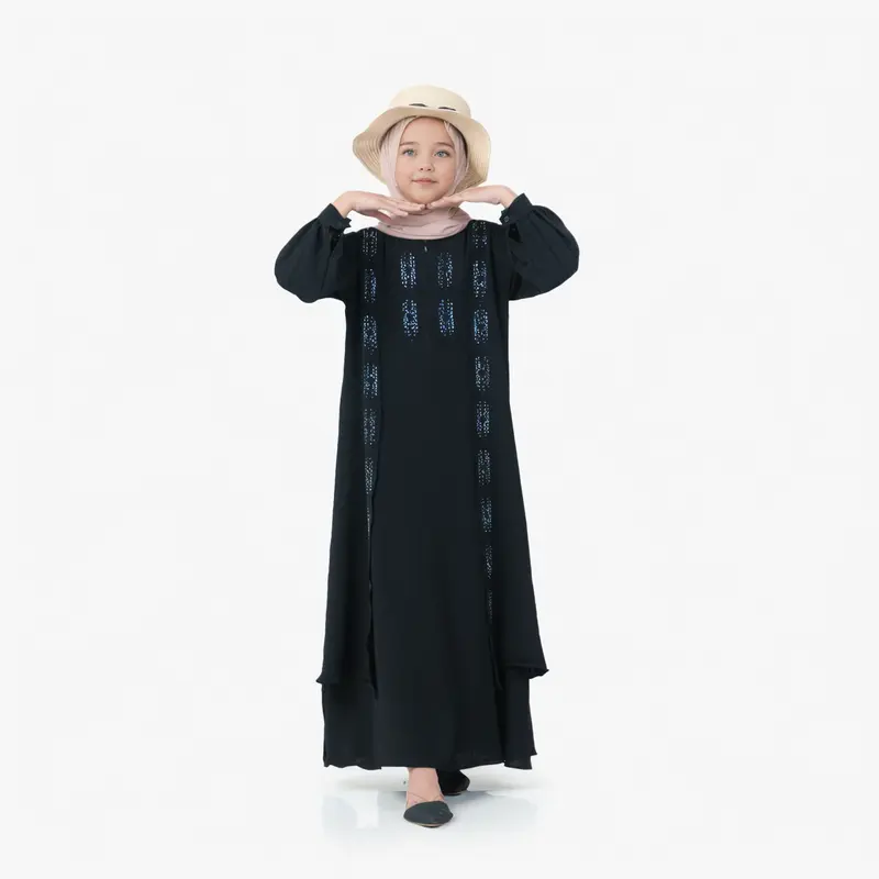 Basadzhi Kids Baju Muslim Anak Usia 5Th Sampai 13 Th Bahan Cey Crinkle Cantik Kancing Nyaman Hitam Variasi Putih Gamis Tanggung 0