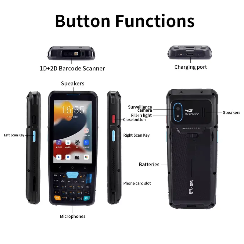 PDA Mobile Barcode Scanner 2D Android 13 Sim Card NFC IP67 4/64GB 5100mAh HC-YK957 4